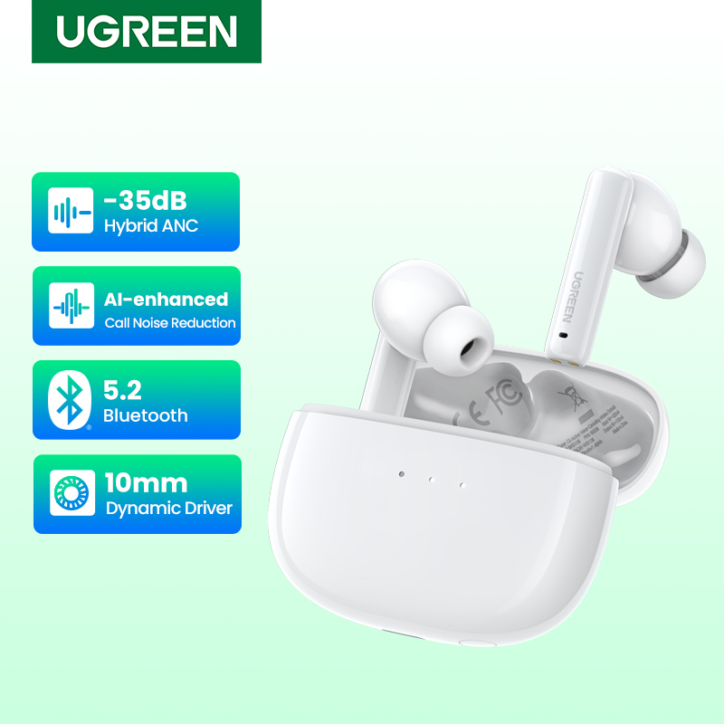 UGREEN HiTune T3 Wireless earbuds Bluetooth 5.2 Active Noise Cancelling Headphones Immersive Sound Premium Deep Bass ANC Wireless Earphone,Transparency Mode,AI Mics for Clear Calls, Touch Control, 24H