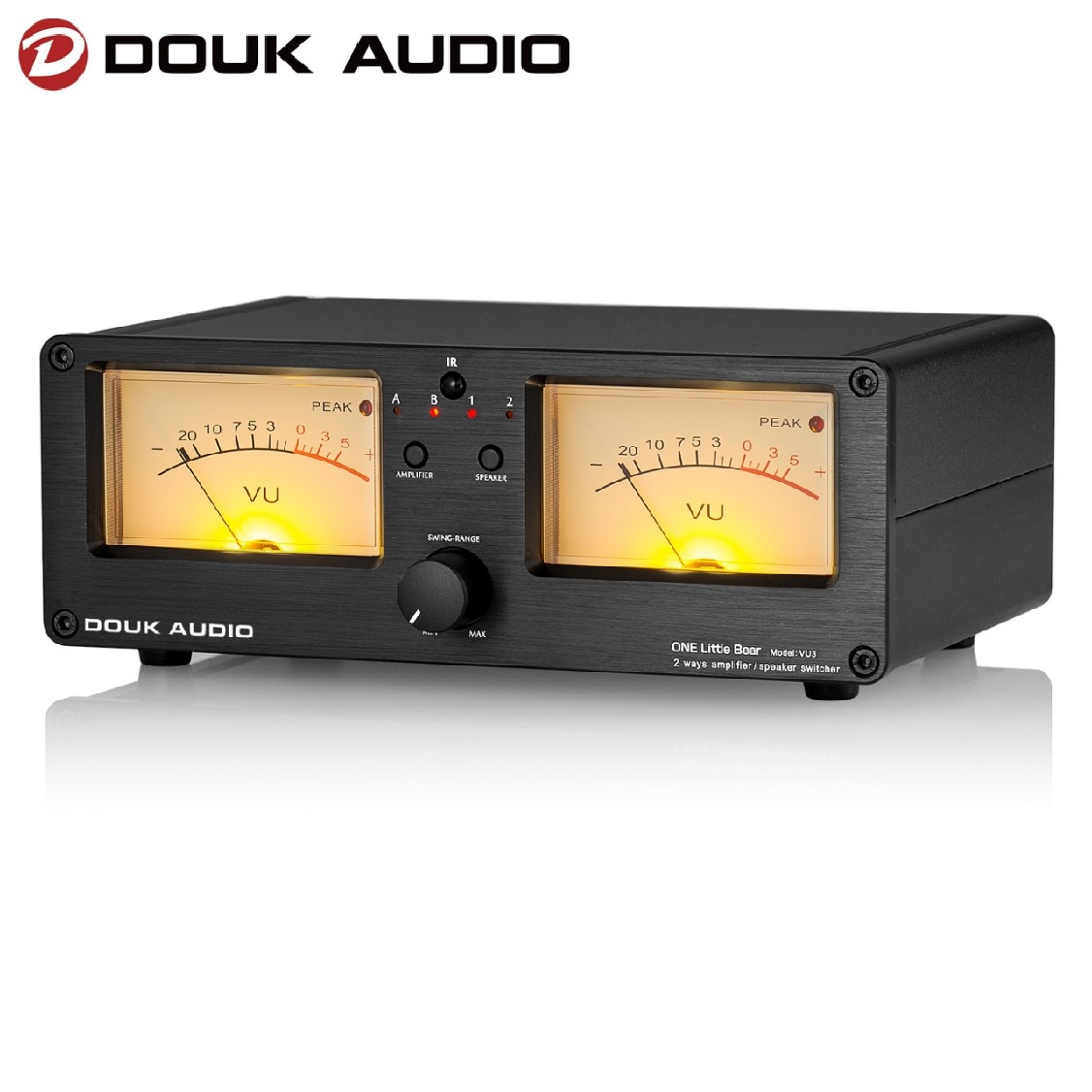 Douk Audio 2-Way Amplifier / Speaker Switcher Box Dual Analog VU Meter Music Spectrum Display Audio Selector W/ Remote Control