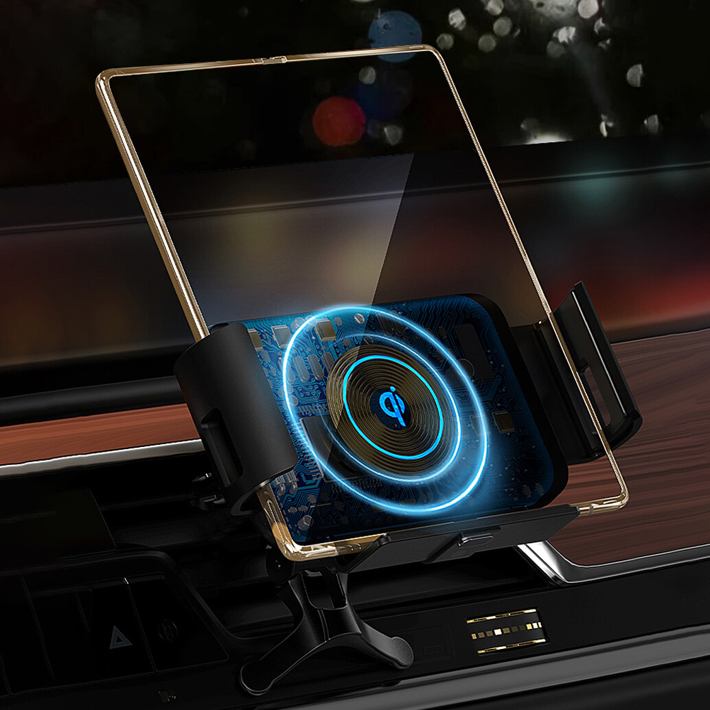 For Samsung Galaxy Z Fold 4 2 3 Fold S22 S21 Ultra S20 5G Note 20 10 Plus HUAWEI Mate XS iPhone 13 12 Pro Max Fast Wireless Car Charger Stand Air outlet Phone Horizontal Navigation Holder