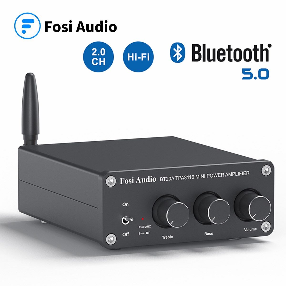Fosi Audio BT20A Bluetooth TPA3116D2 Sound Power Amplifier 100W Mini HiFi Stereo Audio Class D Amp Bass Treble For Speakers With 24V Power Supply