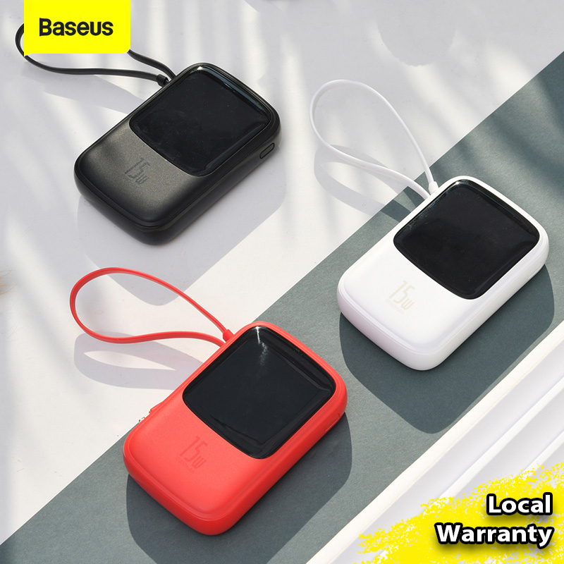 Baseus Qpow 10000mAh Power Bank 15W Digital Display 3A Portable Battery Charger with Built-in Type-C / Lightning Cable
