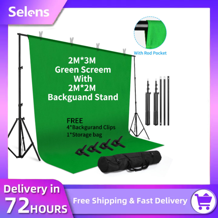 Selens Green Screen With Stand Muslin Backdrop Photo Studio Adjustable 2x2m Background Stand Kit For Photography Studio Equipment