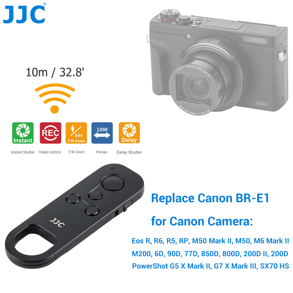 JJC BR-E1 Bluetooth Wireless Remote Control Shutter Release for Canon EOS R10 R7 R5C R3 R R5 R6 RP M50, M50 Mark II, 6D Mark II, M6 Mark II, M200, 90D 77D 200D II, 200D 850D 800D Powershot G7X Mark II